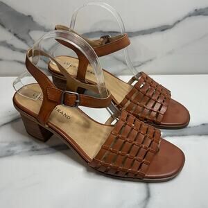 Lucky Brand Women's Brown Braided Peep Toe Block Heel Lowis Sandals Sz 9 FLAW